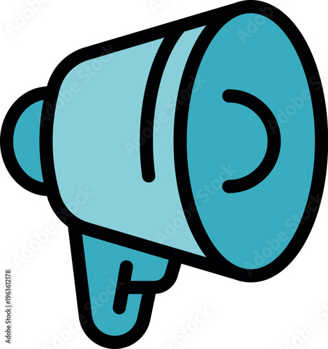 Cartoon megaphone represents announcements, speaking, and sharing important messages