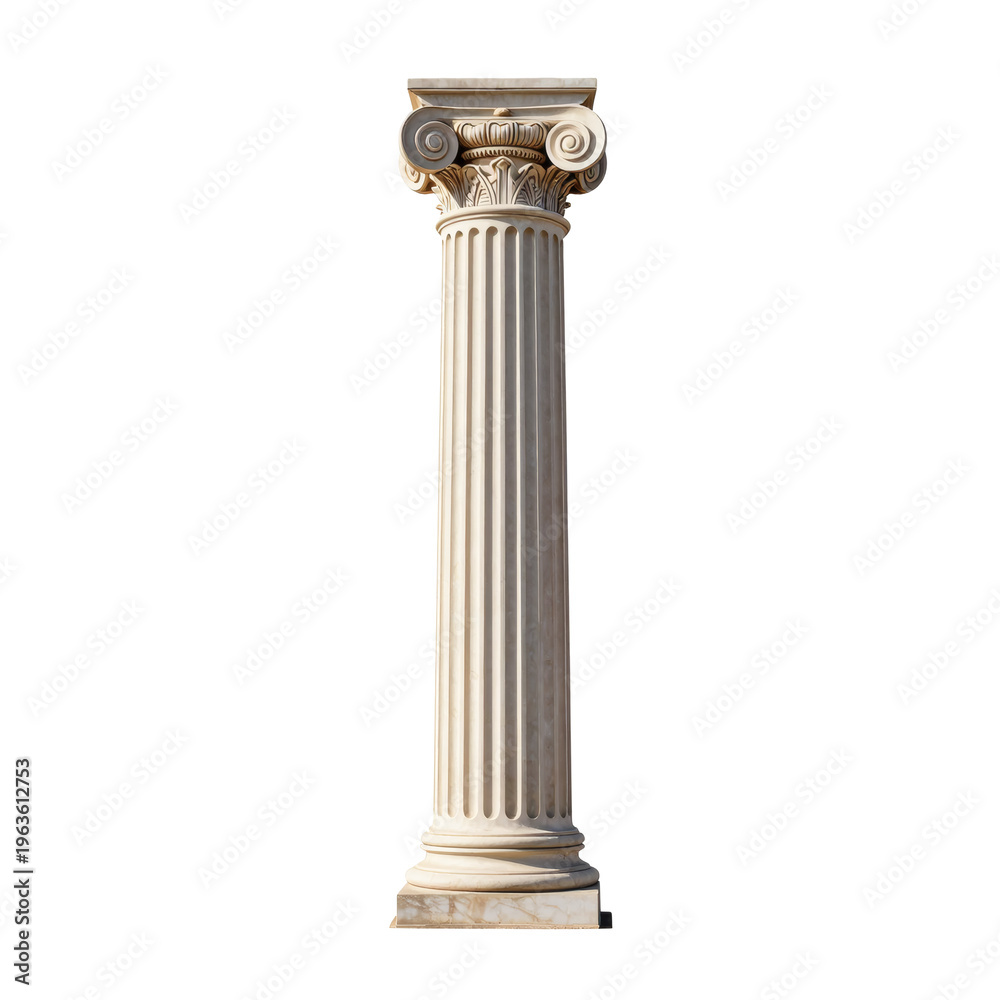 Fototapeta premium Majestic corinthian column with intricate details stands tall on a white backdrop