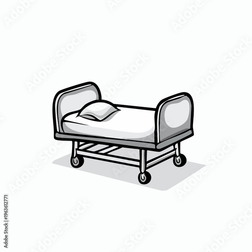 Hospital Bed with Wheels and Rails.