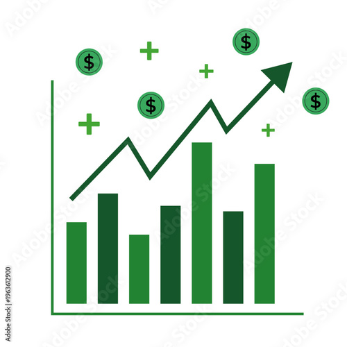 Green economic row plus sign dolar coin.ai