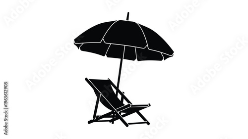 Beach chair and umbrella display a relaxing summer scene silhouette