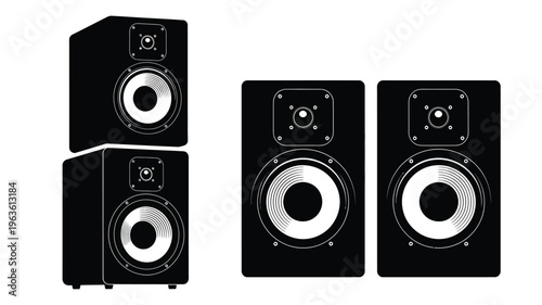 Black stereo speakers in a modern design a striking silhouette
