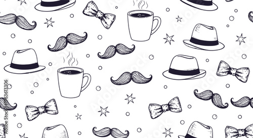 Dapper Gentleman Pattern: Hats, Mustaches, Bow Ties, and Coffee Cups