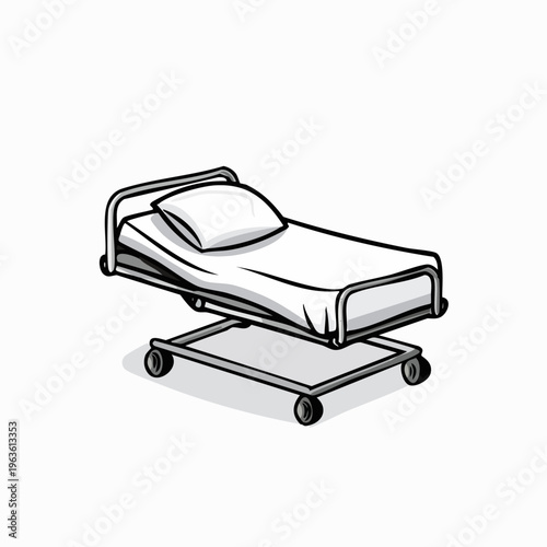 Hospital Bed with Wheels and Mattress.