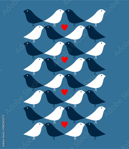 Love Birds Kissing with Hearts Pattern
