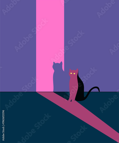 Minimalist Cat with Shadow on the Wall