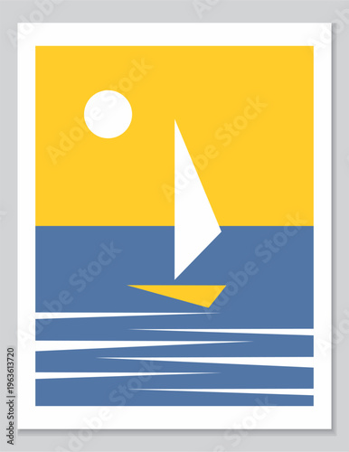 Minimalist Sailboat on Calm Ocean Illustration