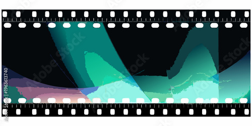 Abstract aurora borealis displayed as a filmstrip negative image