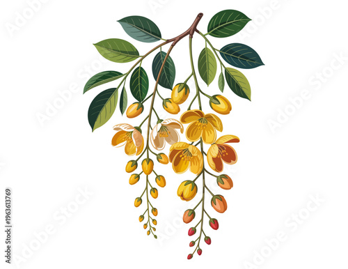 Golden Shower Cassia Fistula Flower Indian Festival Floral Concept – Vishu Festival, Tamil New Year, Baisakhi