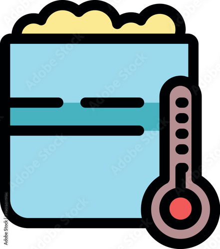 Compost bin temperature measuring with thermometer icon, composting process control symbol in colorful filled outline style