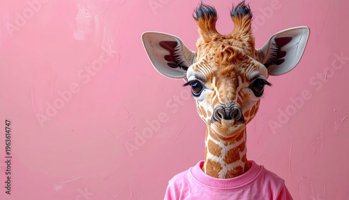Giraffe card with pink t-shirt pink back