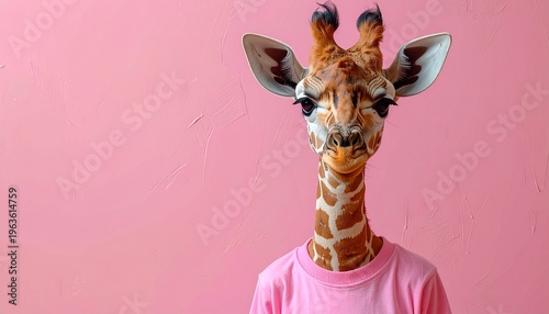 Giraffe card with pink t-shirt pink background