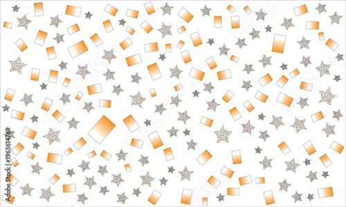 seamless pattern with scattered rectangles and star shapes in orange tones on light background