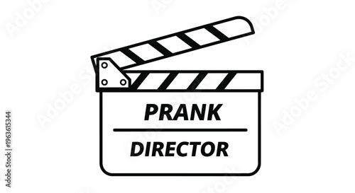 Minimalist black and white clapper board icon for prank director film production