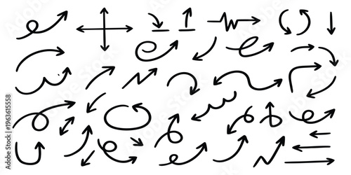 Collection of various black arrows on for navigation and direction