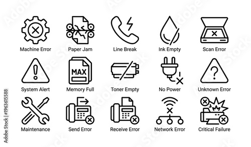 Tech troubles: machine errors and alert icons for printers and devices