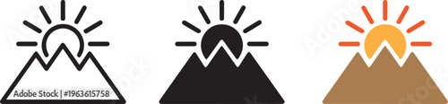 modern hill with sun icon set