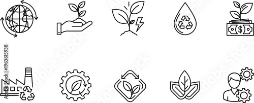Eco friendly icons for sustainable living and environmental conservation