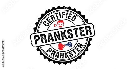 Certified prankster logo with boxing gloves and flowers on white background