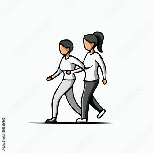 Two Women Walking Together in Harmony.