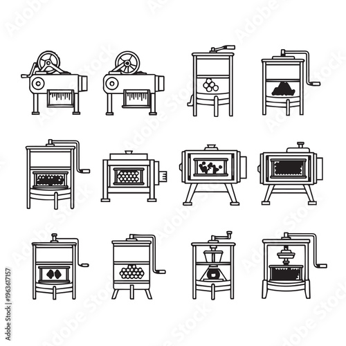 Honey Extractors Collection Line Art IconsApiary Equipment for Beekeeping