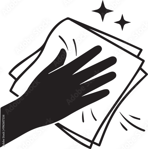 Hand with Napkin Wiping Surface Icon, Housekeeping and Cleaning Service Symbol, Minimalist Black Silhouette Vector Illustration for Easy to Clean Surface Maintenance