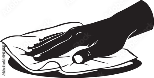 Hand with Napkin Wiping Surface Icon, Housekeeping and Cleaning Service Symbol, Minimalist Black Silhouette Vector Illustration for Easy to Clean Surface Maintenance