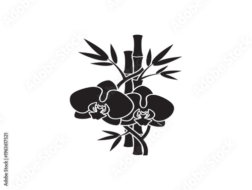 Exotic orchid and bamboo boutique logo silhouette for elegant spa branding