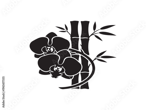 Sophisticated orchid and bamboo boutique logo silhouette for luxury wellness brands