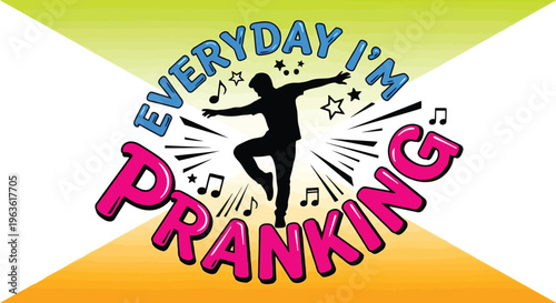Colorful pranking dancer silhouette logo with musical notes and stars vector