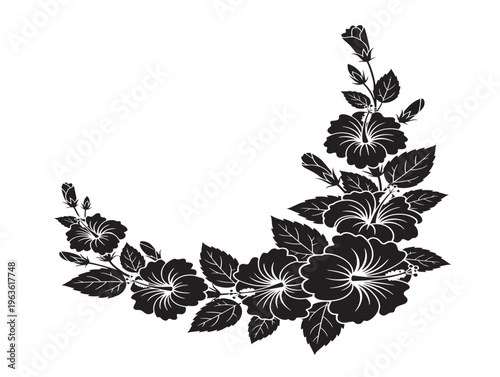 Vibrant hibiscus island floral frame silhouette for tropical destination branding