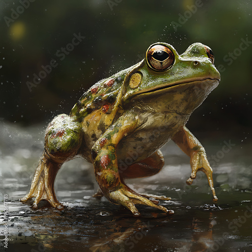 Tiny frog standing upright with smooth blur background and clean focus high resolution picture