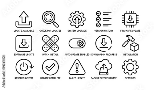 Update icons: firmware, software, installation, settings, system