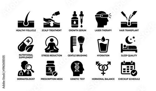 Hair and scalp care techniques and treatments icons collection