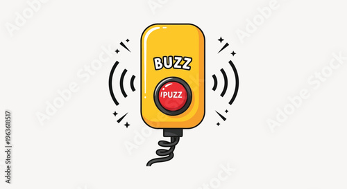 Yellow buzz button press cartoon vector graphic