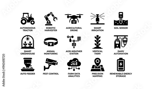 Innovative icons: smart agriculture technology and automation tools