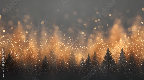 Magical Golden Glitter Forest Bokeh Background