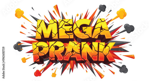 Vibrant explosion comic book style Mega Prank text graphic