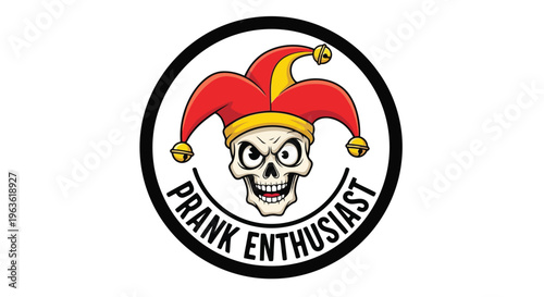 Minimalist skull logo symbol with jester hat and text