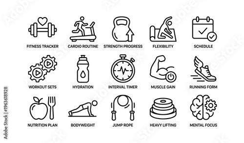 Fitness icons for workout tracking and planning