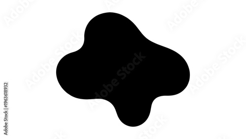 Abstract black blob vector, organic liquid shape silhouette, minimalist amoeba splash element, fluid ink blot on white background