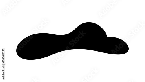 Minimalist black organic blob shape, abstract fluid liquid splash vector, curved amoeba silhouette for modern graphic design elements