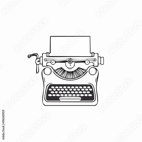 Vintage Typewriter Machine with Keyboard.