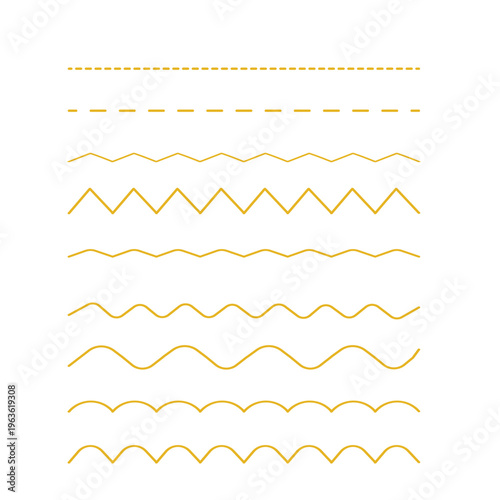 金のシンプルな罫線・ラインセット（波線・ジグザグ・点線）