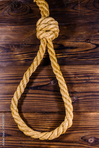 Εκτύπωση καμβά Rope with noose for the suicide on wooden background