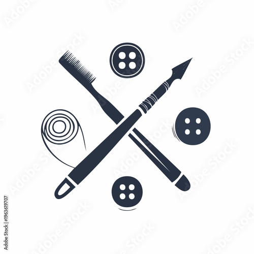Sewing Tools and Buttons Illustration.