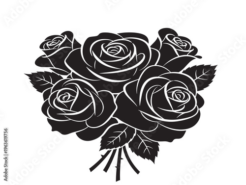 Elegant rose bouquet boutique label silhouette for sophisticated packaging design