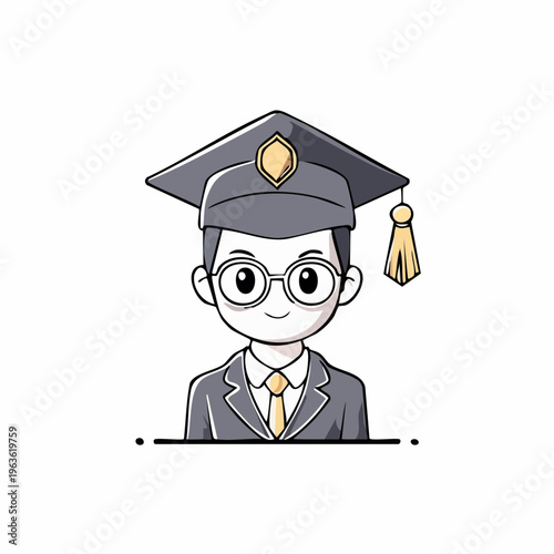 Cartoon Graduate Student Wearing Graduation Cap.