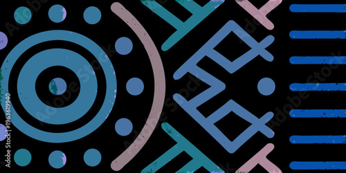 Abstract geometric patterns with an eye like focal point in blue hues