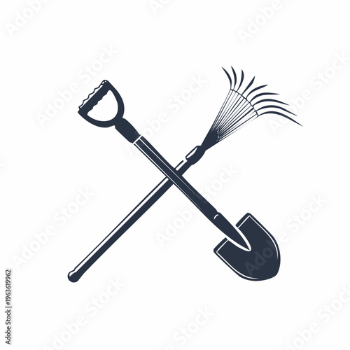 Crossed Shovel and Rake Gardening Tools.